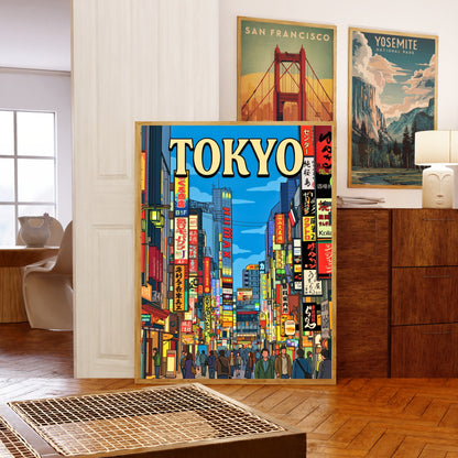 Tokyo Vintage Travel Poster - Tokyo Street Lights