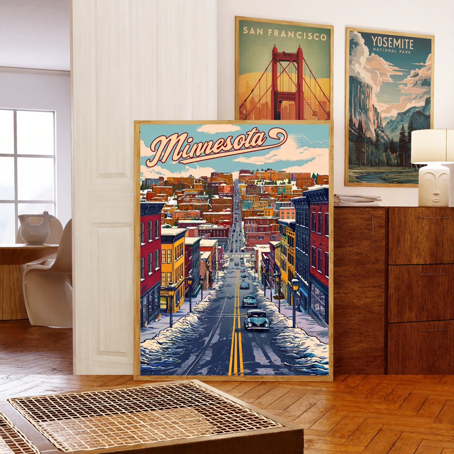 Minnesota Vintage Travel Poster - Winter Street View of Duluth