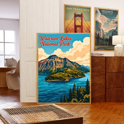Waterton Lakes National Park Vintage Travel Poster - Rocky Mountain Serenity