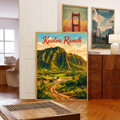 Kualoa Ranch Vintage Travel Poster - Hawaii