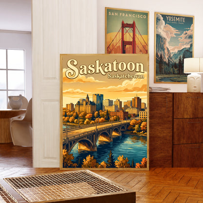 Saskatoon Vintage Travel Poster - Downtown