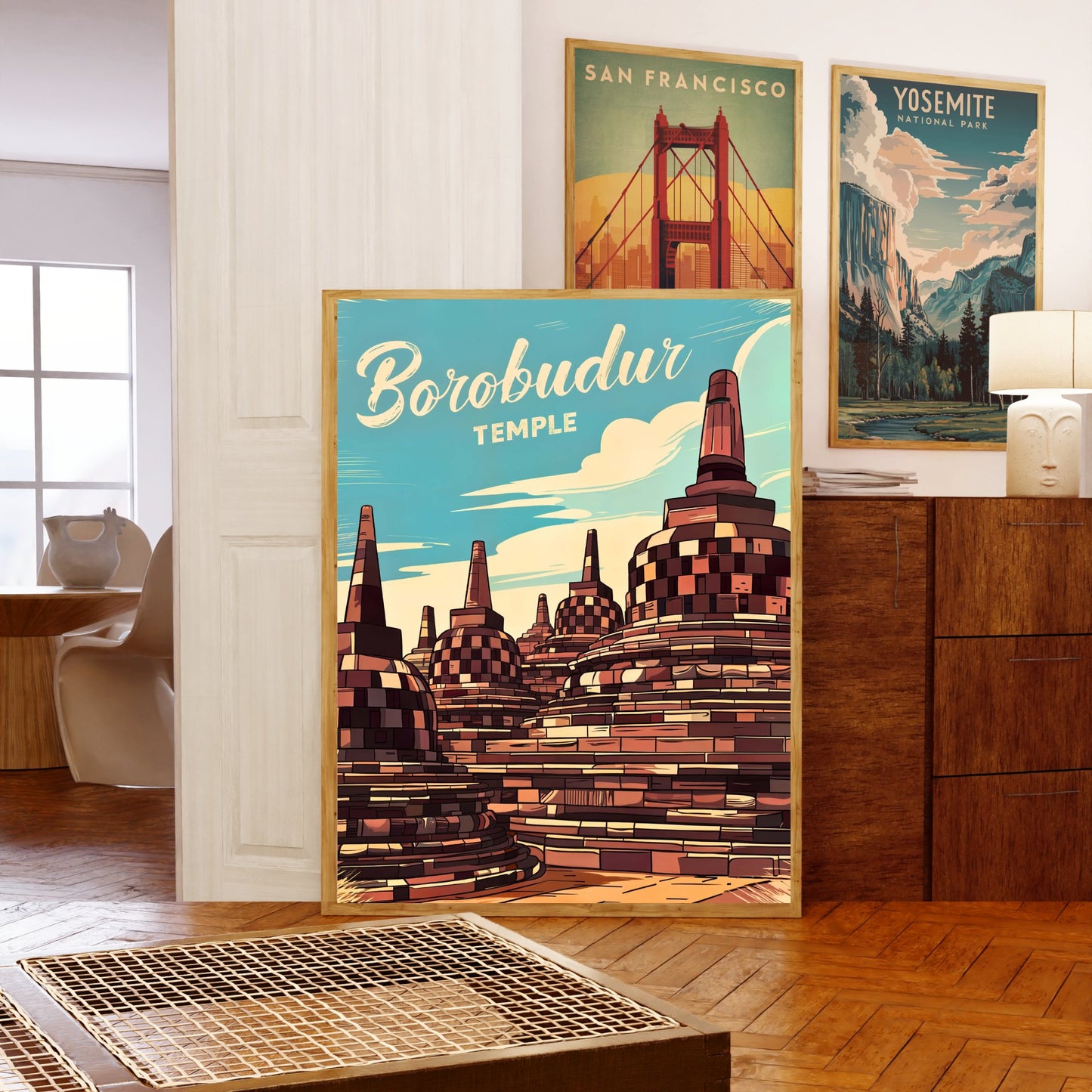 Borobudur Temple Vintage Travel Poster - Indonesia