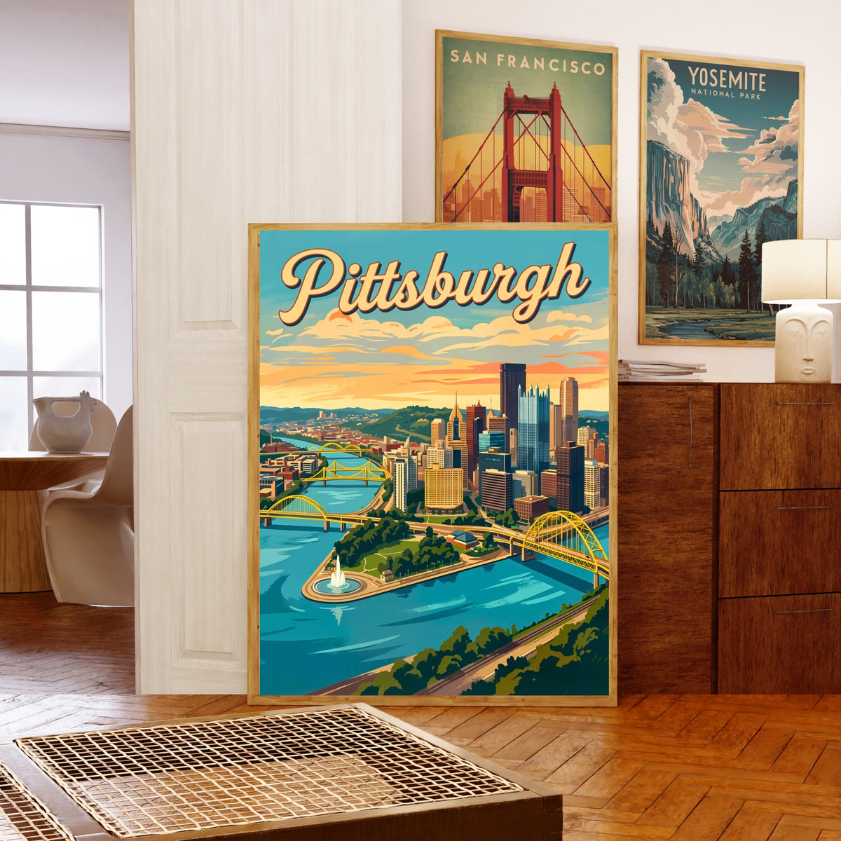 Pittsburgh Vintage Travel Poster- Iconic Bridges