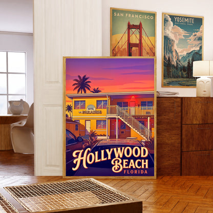 Hollywood Beach Vintage Travel Poster - Florida Staycation