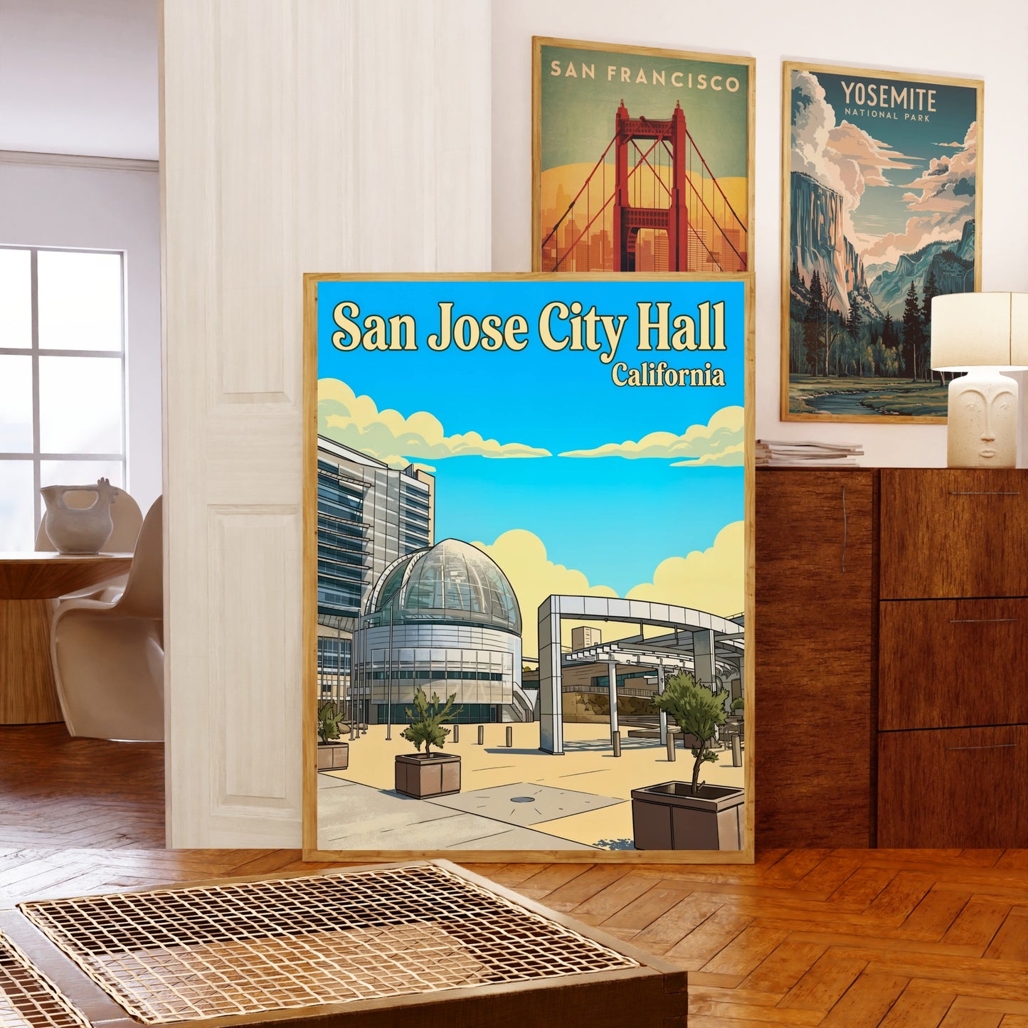 San Jose City Hall Vintage Travel Poster - California Transparent City