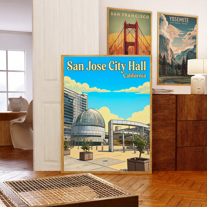 San Jose City Hall Vintage Travel Poster - California Transparent City