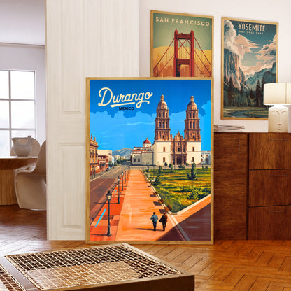 Durango, Mexico Vintage Travel Poster - Timeless Cathedral Views