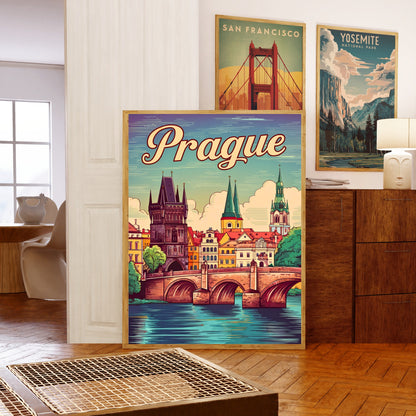 Prague Vintage Travel Poster - The City of a Hundred Spires