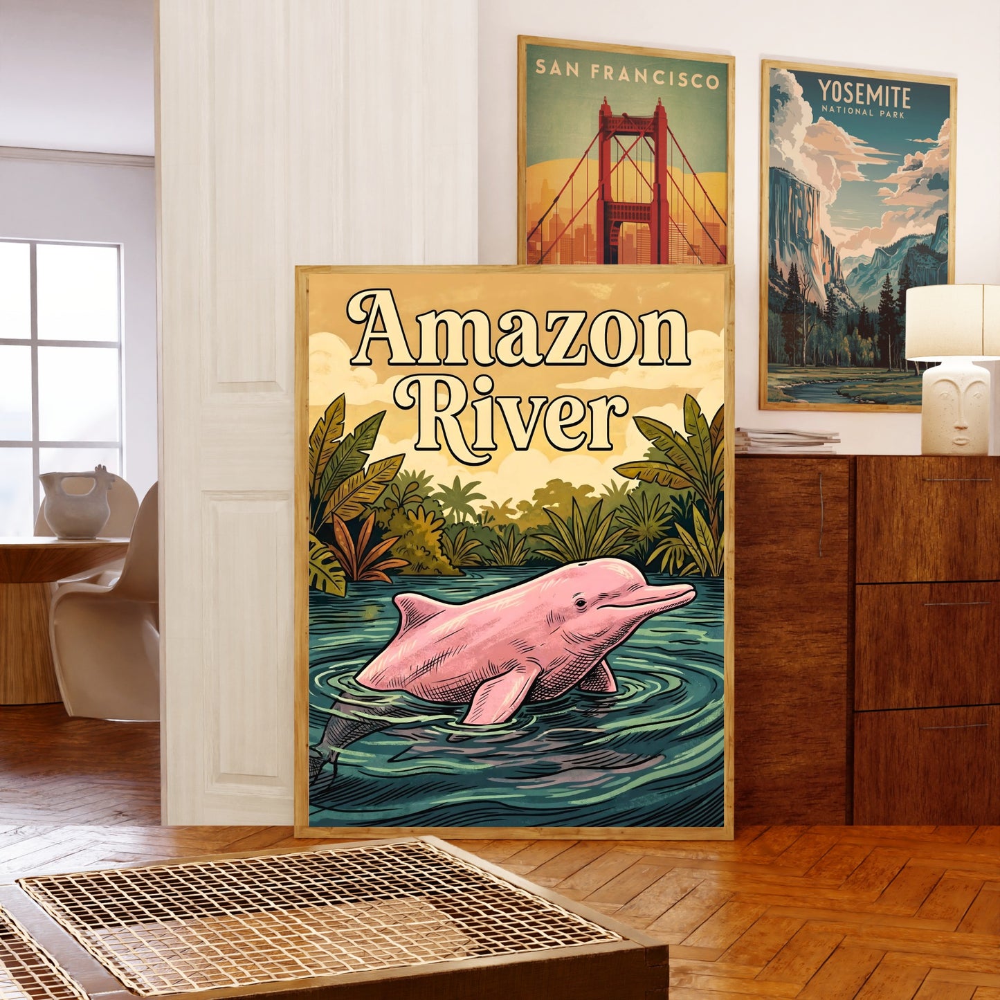 Amazon River Vintage Travel Poster - Timeless Dolphin