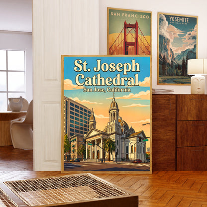 St. Joseph Cathedral Vintage Travel Poster -  Cathedral Calm in Downtown San Jose