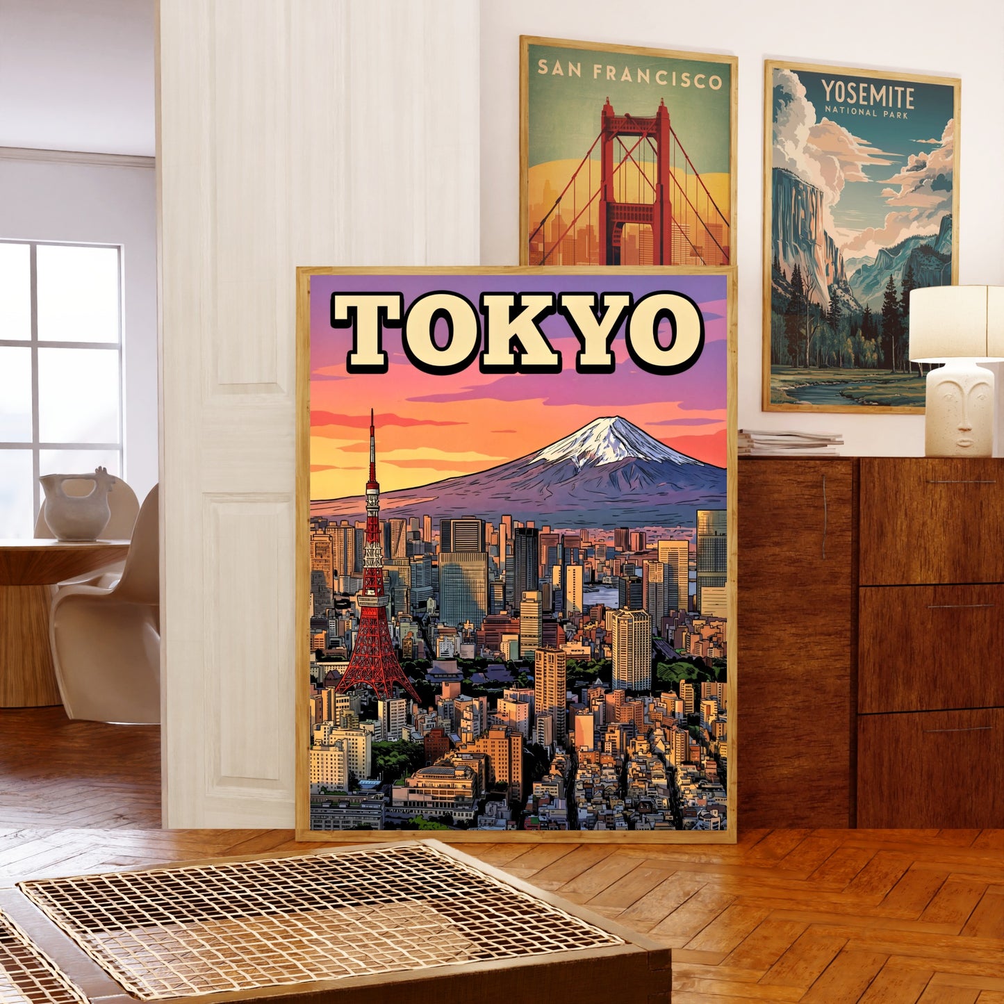 Tokyo Vintage Travel Poster - Iconic Tower and Mount Fuji