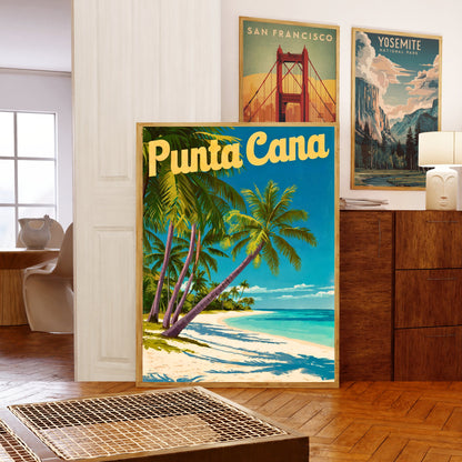 Punta Cana Vintage Travel Poster - Relaxing White Sandy Beach in Dominica Republic