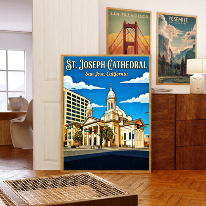 St. Joseph Cathedral Vintage Travel Poster -  Beneath the Blue Sky