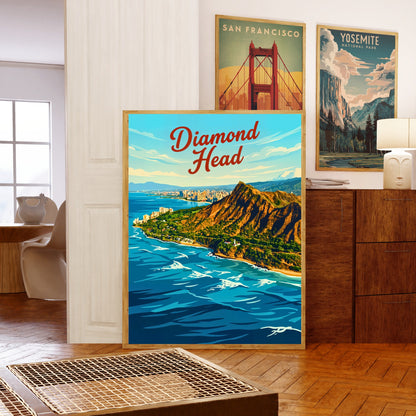 Diamond Head Vintage Travel Poster - Hawaii Landmark