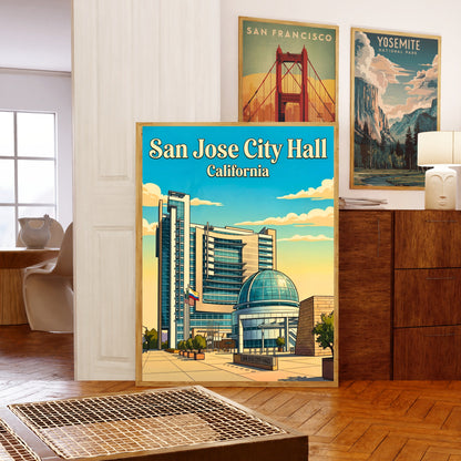 San Jose City Hall Vintage Travel Poster -  Dome
