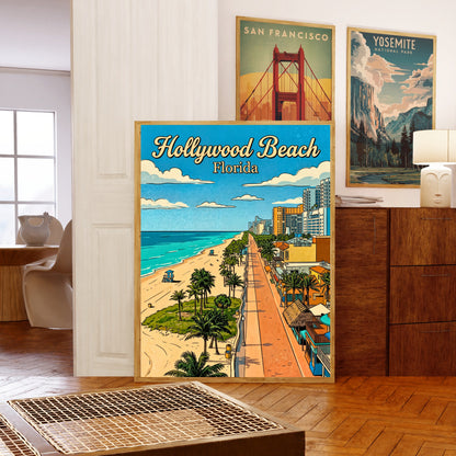 Hollywood Beach Vintage Travel Poster - Seaside Escape
