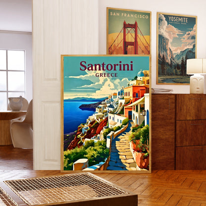Santorini Vintage Travel Poster - Charming View