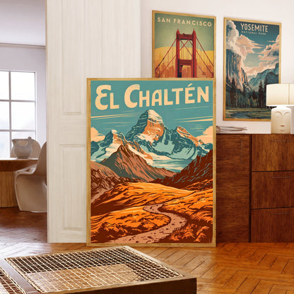 El Chaltén Travel Poster - Stunning Hiking Mountains Peak View
