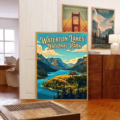 Waterton Lakes National Park Vintage Travel Poster- Northern Wilderness Escape