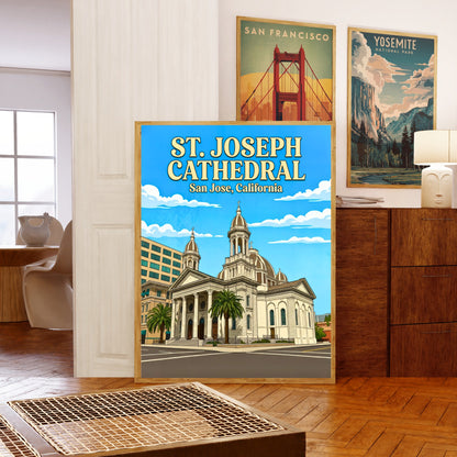 St. Joseph Cathedral Vintage Travel Poster -  Sacred Heart of San Jose