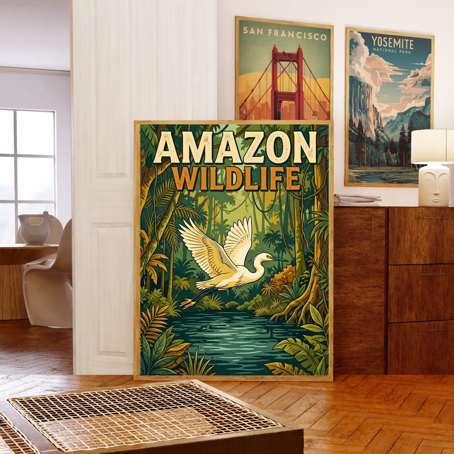 Amazon Wild River Wildlife Vintage Travel Poster