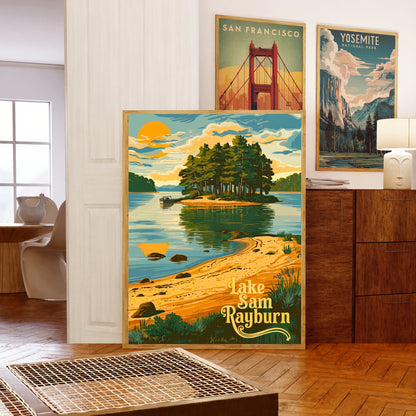 Lake Sam Rayburn Vintage Travel Poster