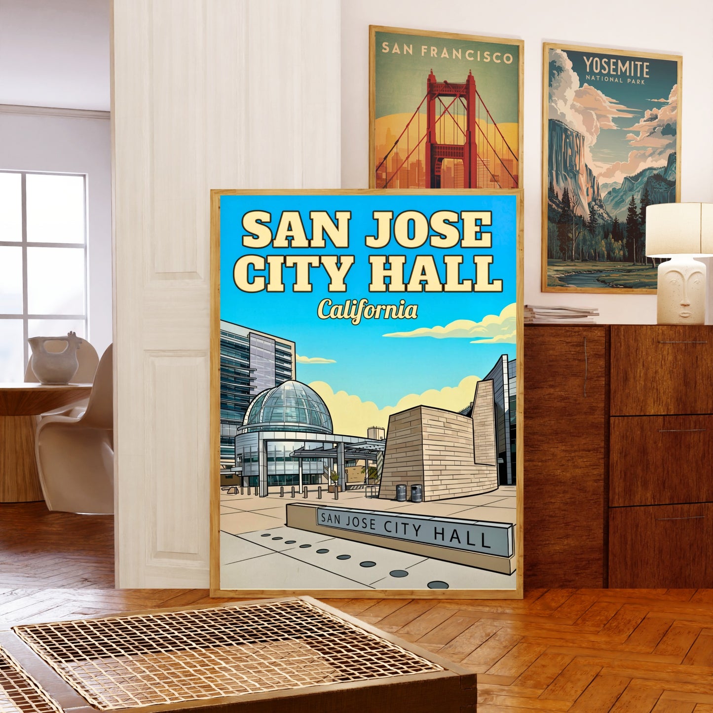 San Jose City Hall Vintage Travel Poster - Downtown California