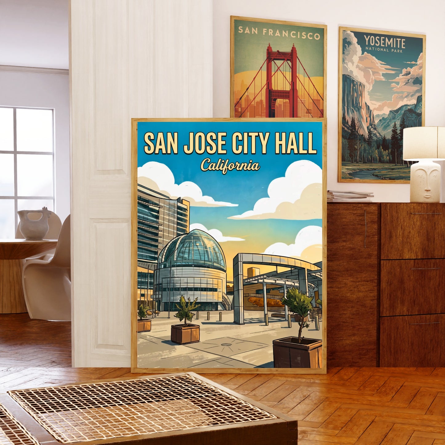 San Jose City Hall Vintage Travel Poster - Architectural Icon
