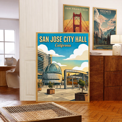 San Jose City Hall Vintage Travel Poster - Architectural Icon