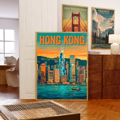 Hong Kong Vintage Travel Poster - Captivating Bank Of China Tower