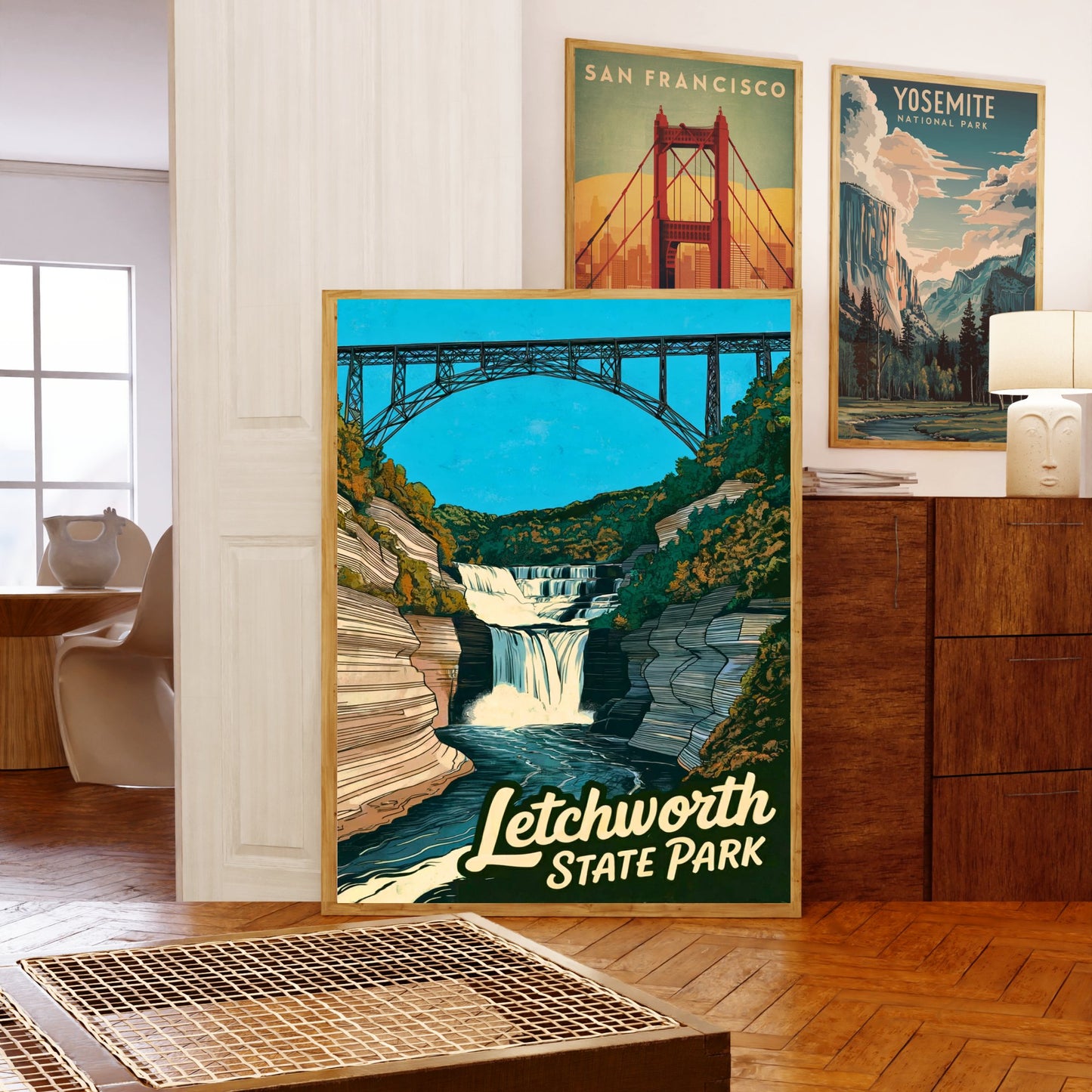 Letchworth State Park Vintage Travel Poster - Beneath the Falls, Above the Cliffs