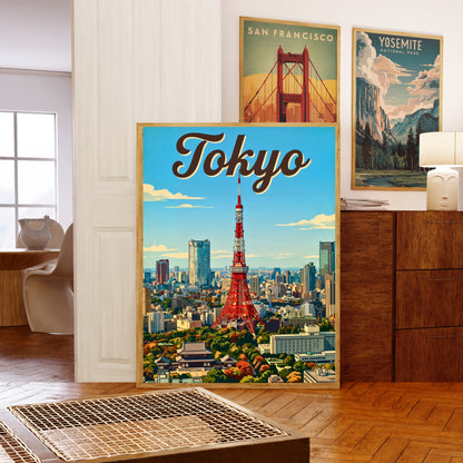 Tokyo Vintage Travel Poster - Stunning Iconic Japan Tower