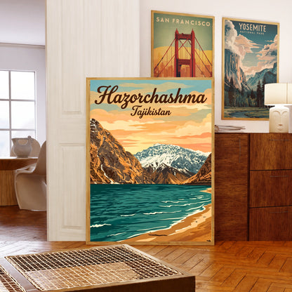 Hazorchashma Vintage Travel Poster -  Mountain Waters of Tajikistan