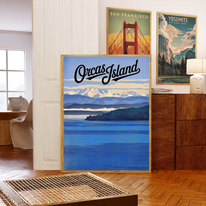 Orcas Island Vintage Travel Poster -  Mount Constitution View – Above the San Juans