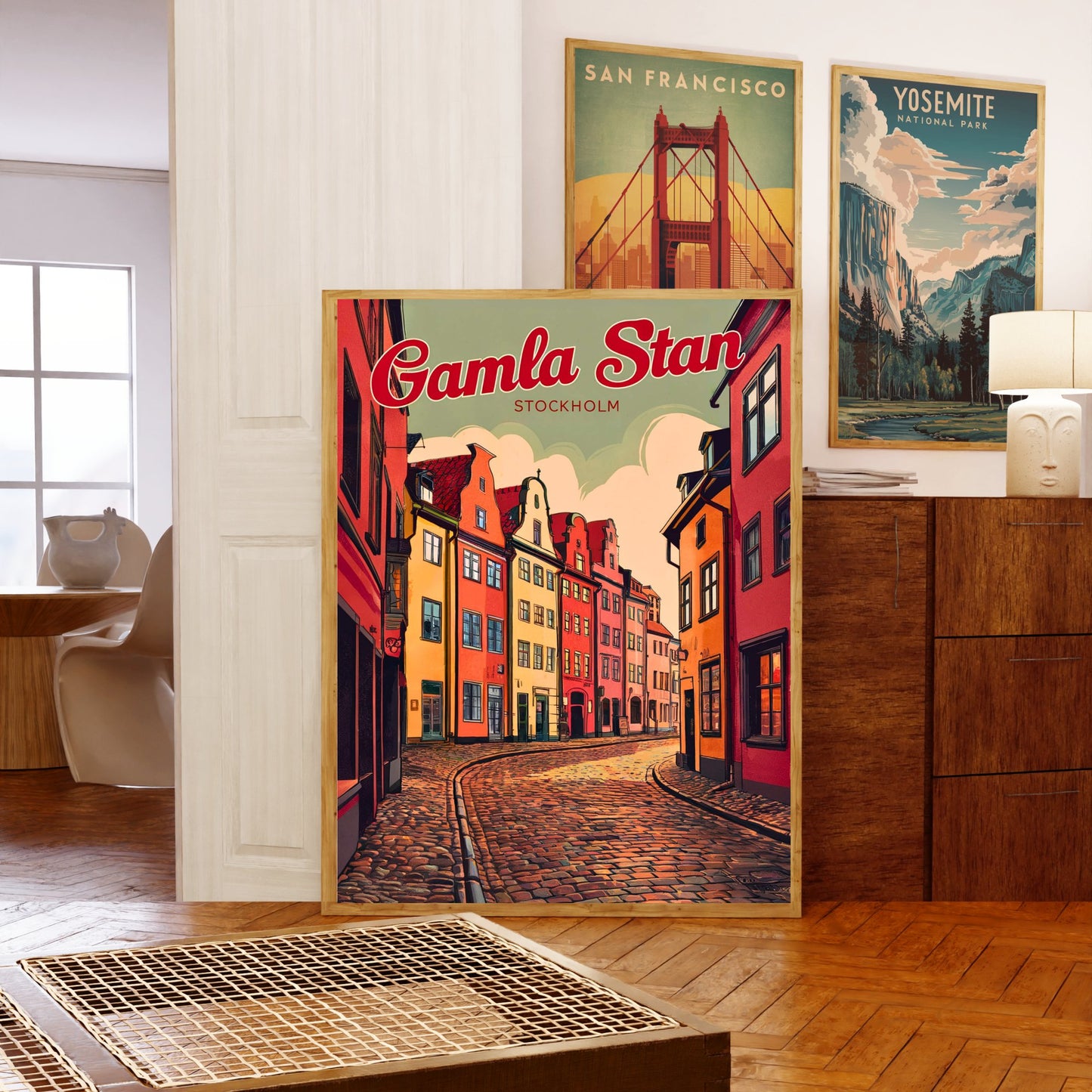 Gamla Stan Vintage Travel Poster - Charming Street in Stockholm