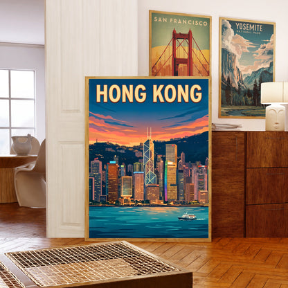 Hong Kong Vintage Travel Poster - Captivating Calm Night