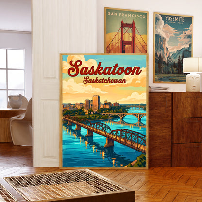 Saskatoon Vintage Travel Poster - Cityscape