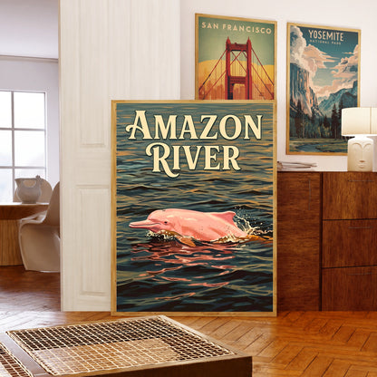 Amazon River Vintage Travel Poster - Jungle River Dolphin