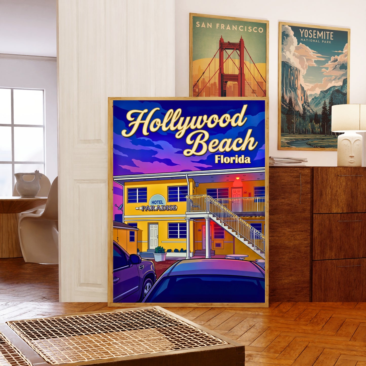 Hollywood Beach Vintage Travel Poster - Evening Stay at Paradise