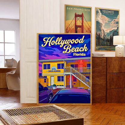 Hollywood Beach Vintage Travel Poster - Evening Stay at Paradise