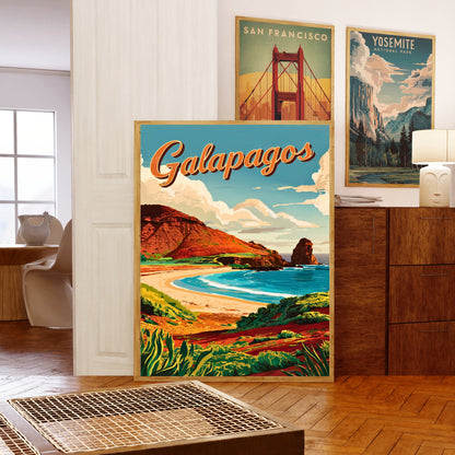Galapagos Vintage Travel Poster - Captivating Beach Spot View