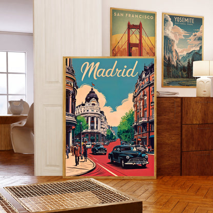 Madrid Vintage Travel Poster - Classic City Street in Spain