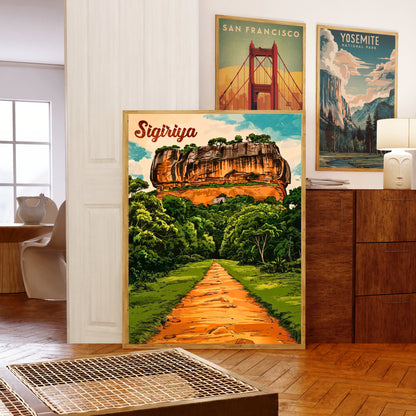 Sigiriya Vintage Travel Poster - The Lion Rock Fortress of Sri Lanka