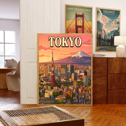 Tokyo Vintage Travel Poster - Mesmerizing Sky