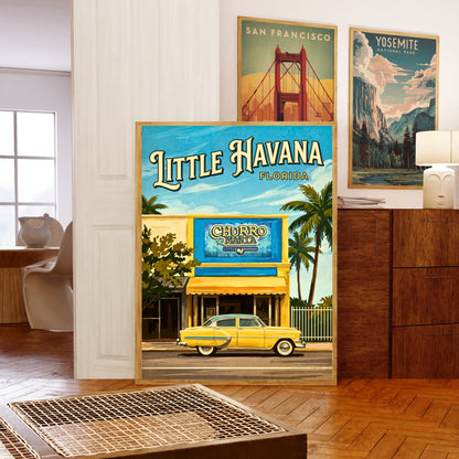 Little Havana Vintage Travel Poster -  Vintage Car in Miami, Florida