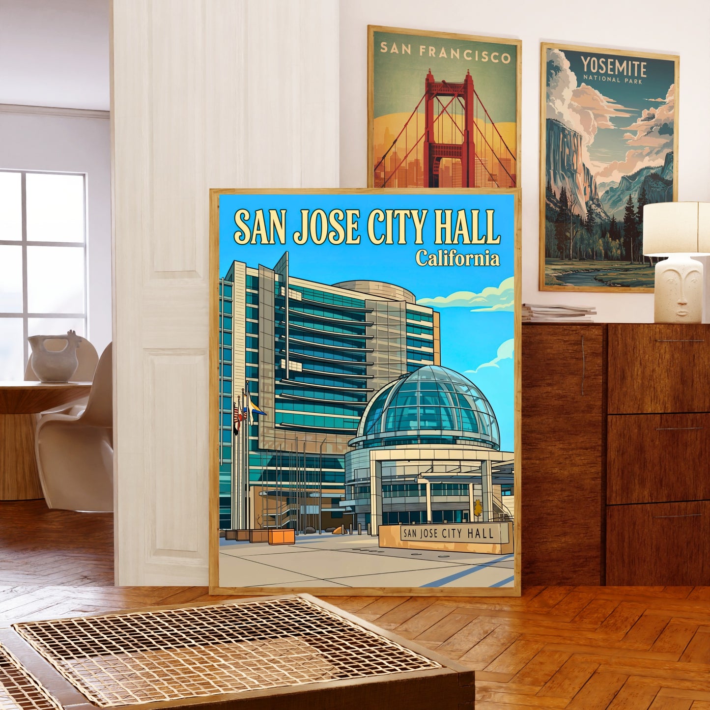 San Jose City Hall Vintage Travel Poster - Modern Civic Dream