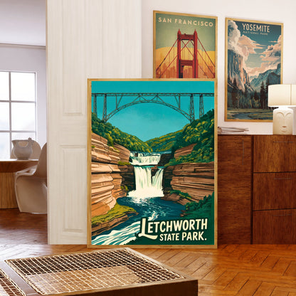 Letchworth State Park Vintage Travel Poster - Where the River Carves Time