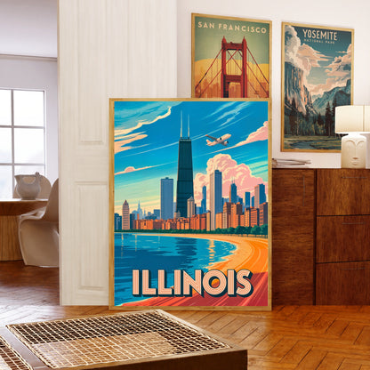 Illinois Chicago Vintage Travel Poster