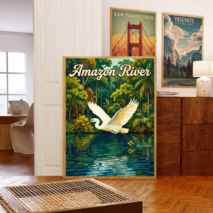 Amazon River Vintage Travel Poster  - Jungle River Flight