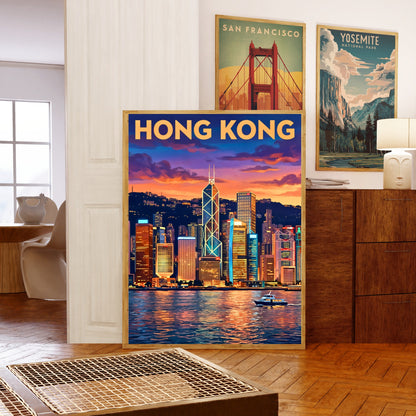 Hong Kong Vintage Travel Poster - Evening Glow
